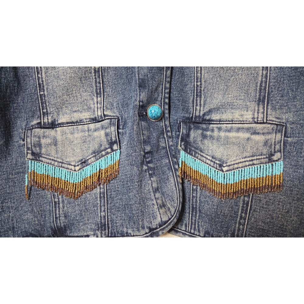 VTG DG2 Diane Gilman Beaded Turquoise Western Cowgirl Rodeo Denim Jacket‎ Small - Picture 6 of 8